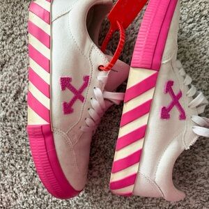 Off-White Pink and White Striped Sneakers